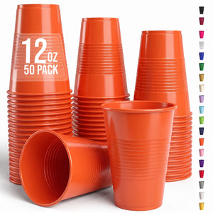 12 Oz. Orange Plastic Cups | 50 Count