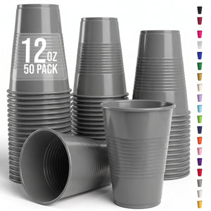 12 Oz. Silver Plastic Cups | 50 Count