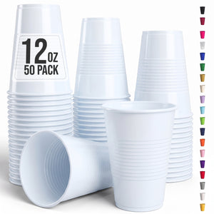 12 Oz. White Plastic Cups | 50 Count