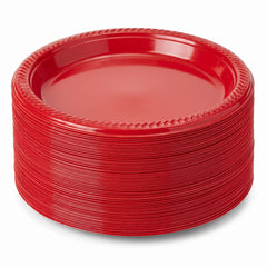 Big Party Pack Apple Red 7" Round Plastic Plates, 50 Count