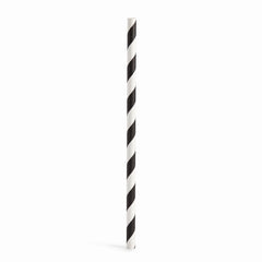 Jet Black Striped Paper Straws - 100 Pack
