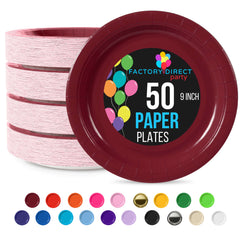 9 In. Burgundy Paper Plates - 50 Ct.
