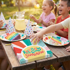 Retro Rainbow "Rainbows & Sunshine" Lunch Napkins - 6.5 In. x 6.5 In. - 16-Pack