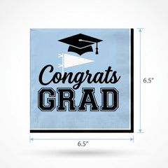 Powder Blue "Congrats Grad!" Graduation Luncheon Napkins - 6.5 In. x 6.5 In.