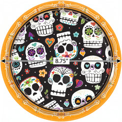 Sugar Skull Soiree Halloween Paper Plates - 8.75" Round