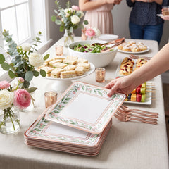 Love & Leaves Metallic Square Paper Plates - 10", 8 Pack