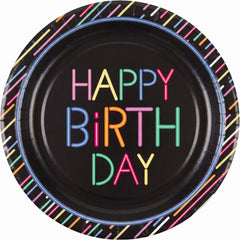 Neon Light Birthday Paper Plates - 9" Round