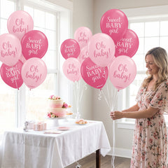 Floral Baby Girl Pink Latex Balloons, 12-Inch, 15-Pack