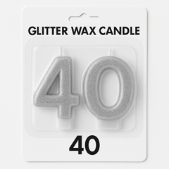 Sparkling Silver Glitter Number 40 Birthday Candles