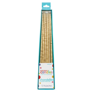 Gold Thin Taper Birthday Candles, 10-Inch, 12-Pack