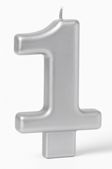 Silver Metallic Number 1 Candle for Birthdays and Anniversaries