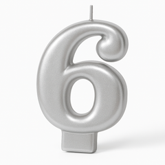Silver Number 6 Metallic Birthday Candle