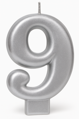 Shimmering Silver Number 9 Birthday Candle
