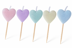 Glitter Pastel Heart Toothpick Candles - 5 Pack
