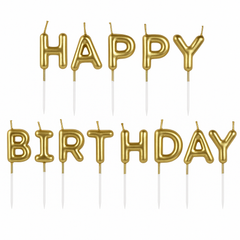 Gold "Happy Birthday" Letter Balloon Candle Picks