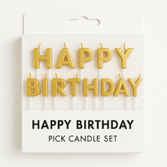 Gold "Happy Birthday" Pick Candle Set