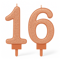Sweet Sixteen Glitter Rose Gold Number Candle Set