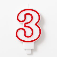 Red & White Number 3 Birthday Candle