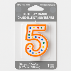 Colorful Polka Dot Number 5 Birthday Candle