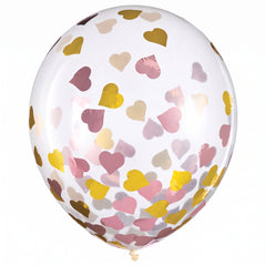 Heart Confetti Latex Balloons - 12" Pink & Gold, Pack of 6