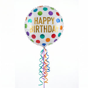 Colorful Polka Dot Happy Birthday Foil Balloon with Tassels