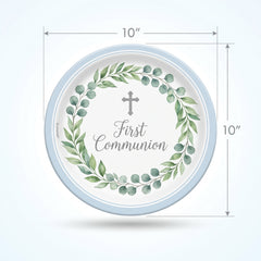First Communion Blue Paper Dinner Plates, 10-Inch, 20 Pack - 10 in.