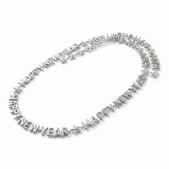 Black and Silver "Happy New Year" Beaded Necklace - 32 inches