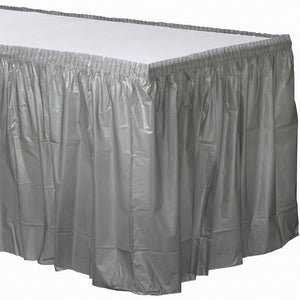 Elegant Silver Plastic Table Skirt - 168" x 29"