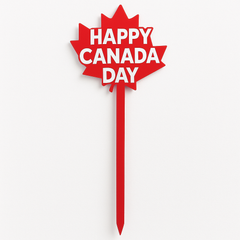 "Happy Canada Day" Yard Stake Sign, Red Maple Leaf, 34-Inch