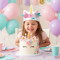 Enchanted Unicorn Paper Crowns with Floral Design, 8-Pack