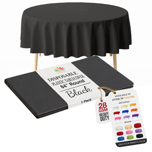 Black Round Plastic Table Cover | 84 in.