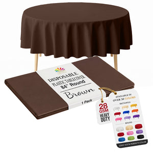 Round Brown Plastic Table Cover | 84 in.