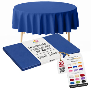 Dark Blue Round Plastic Table Cover | 84 in.