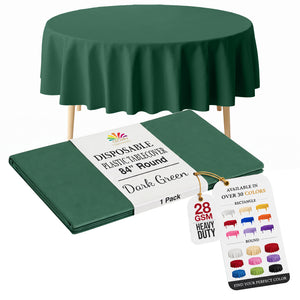 Dark Green Round Plastic Table Cover | 84 in.