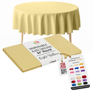 Round Light Yellow Plastic Table Cover | 84 in.