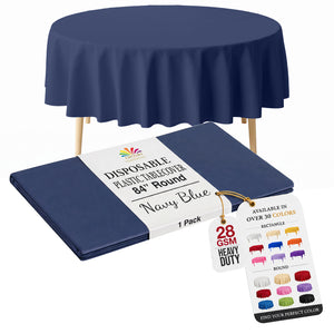 Navy Blue Round Plastic Table Cover | 84 in.