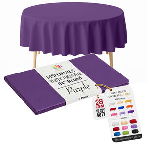 Round Purple Plastic Table Cover | 84 in.