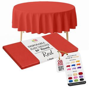 Round Red Plastic Table Cover | 84 in.