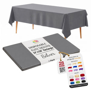Silver Plastic Table Cover | 54 in. x 108 in.
