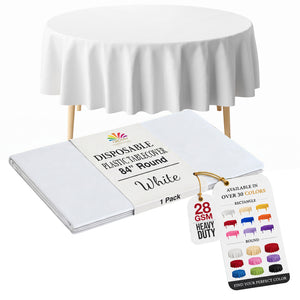 Round White Plastic Table Cover | 84 in.