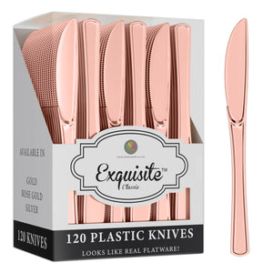 Exquisite Classic Rose Gold Plastic Knives - 9 in. | 120 Count