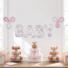 "Baby" Pink Confetti Foil Balloon Banner Kit