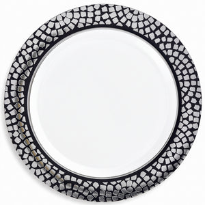 Premium Silver Mosaic Dessert Plates - 7.5" Reusable Plastic, 20-Pack