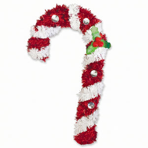 Festive 3D Tinsel Candy Cane Decoration