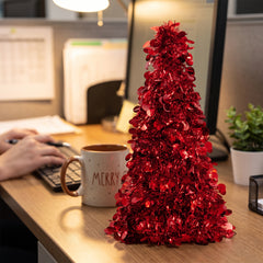 Festive Red Tinsel Christmas Tree - Small