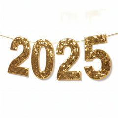 2025 Gold Paillette Oversized New Year's Hanging Banner, 12 Ft