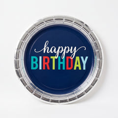 Modern Blue "Happy Birthday" Metallic Lunch Plates - 10.5"