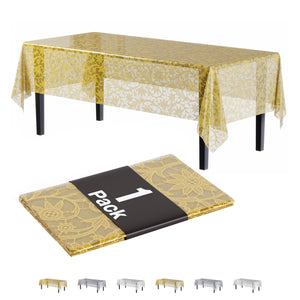 Gold Lace Plastic Table Cover | 54 in. x 108 in.