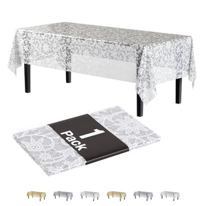 White Lace Plastic Table Cover | 54 in. x 108 in.