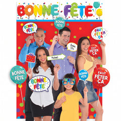 Birthday Party "Bonne Fête" Scene Setter with Fun Photo Booth Props Kit